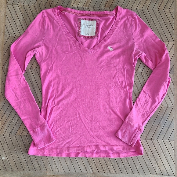 Abercrombie & Fitch Y2K Pink V-Neck Long Sleeve Shirt Top Size S - Picture 1 of 8